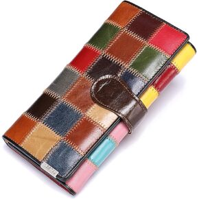 MASIWEI Genuine Leather Patchwork Wallet for Women Multicolor Trifold Wallets Ladies Card Holder Money Organizer with Coin Purse