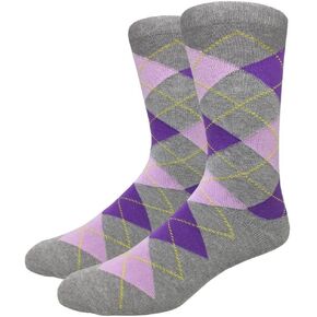 COUVER Men's Cotton Colorful Argyle Casual Crew Dress Socks for Groomsmen, Size 8 to 13