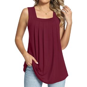LONGYUAN Women's 2024 Summer Tank Tops Square Neck Casual Tunic Sleeveless Blouse