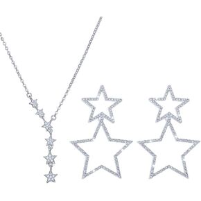 Gold Silver Star Jewelry Necklace Earring Set for Women,3Pcs Polished Star Necklace and Hypoallergenic Gold Crystal Long Tassel Stars Dangling Stud for Women Jewelry Gift for Women in Kuwait