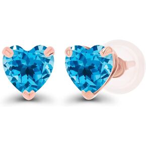 Solid 14K Gold 5mm Heart Genuine Birthstone Stud Earrings For Women | Hypoallergenic Studs | Natural or Created Gemstone Stud Earrings For Women and Girls