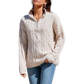Famulily Womens Cute Cable Knit Sweater Long Sleeve Turtleneck Sweater Cozy Warm Half Zip Pullover Top in Kuwait