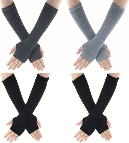 WLLHYF 4 Pairs Cashmere Feel Fingerless Gloves With Thumb Hole Typing Warmer Gloves Wrist Arm Stretch Winter Knit Fingerless Gloves for Women Men in Saudi Arabia