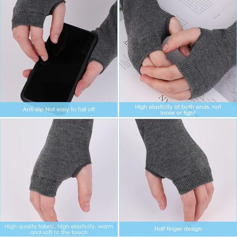 WLLHYF 4 Pairs Cashmere Feel Fingerless Gloves With Thumb Hole Typing Warmer Gloves Wrist Arm Stretch Winter Knit Fingerless Gloves for Women Men in Saudi Arabia