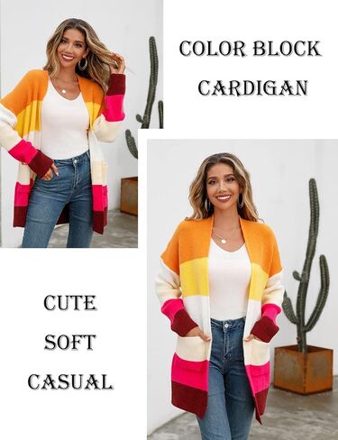 سترة حريمي كاجوال من HZSONNE ذات ألوان مخططة مفتوحة من الأمام وخفيفة الوزن من الكروشيه وجيب جانبي سترة متماسكة in Kuwait