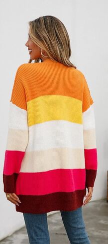 سترة حريمي كاجوال من HZSONNE ذات ألوان مخططة مفتوحة من الأمام وخفيفة الوزن من الكروشيه وجيب جانبي سترة متماسكة in Kuwait