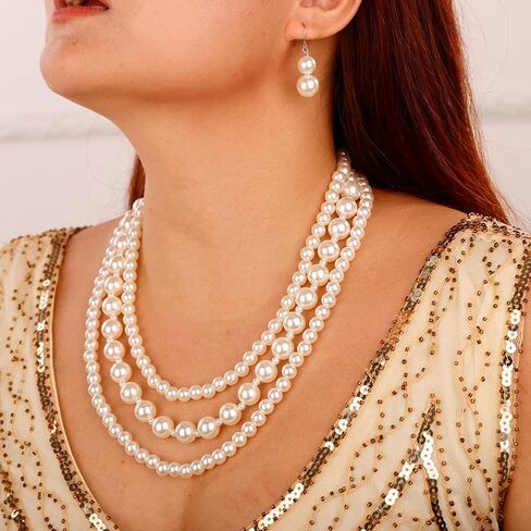 Aimimier 1920s Boho Multilayered Strand Long Faux Pearls Choker Necklace in Saudi Arabia