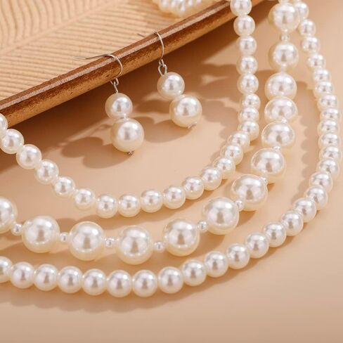 Aimimier 1920s Boho Multilayered Strand Long Faux Pearls Choker Necklace in Saudi Arabia