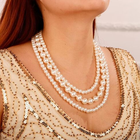 Aimimier 1920s Boho Multilayered Strand Long Faux Pearls Choker Necklace in Saudi Arabia