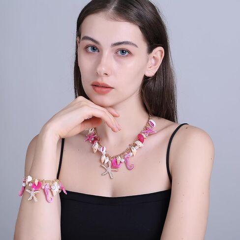 Shell Starfish Necklace Bracelet Conch Statement Chunky Necklace Mermaid Costume Jewelry Beach Jewelry for Women in Saudi Arabia