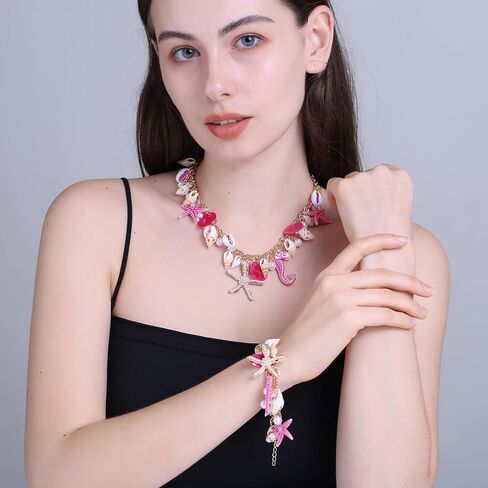 Shell Starfish Necklace Bracelet Conch Statement Chunky Necklace Mermaid Costume Jewelry Beach Jewelry for Women in Saudi Arabia
