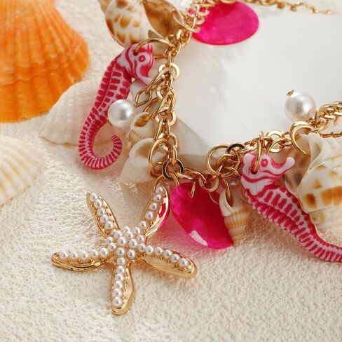 Shell Starfish Necklace Bracelet Conch Statement Chunky Necklace Mermaid Costume Jewelry Beach Jewelry for Women in Saudi Arabia