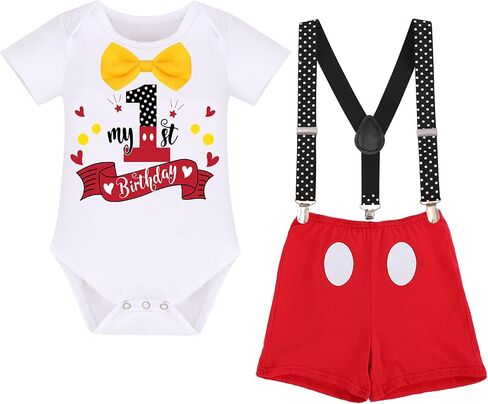 IBTOM CASTLE Half Birthday Baby Boy Girl Half Way to First 1/2 Cake Smash Outfit Romper Suspenders Bowtie Set for Photo Props in Saudi Arabia