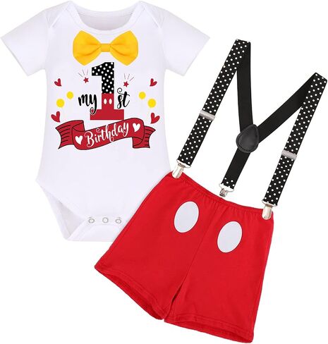 IBTOM CASTLE Half Birthday Baby Boy Girl Half Way to First 1/2 Cake Smash Outfit Romper Suspenders Bowtie Set for Photo Props in Saudi Arabia