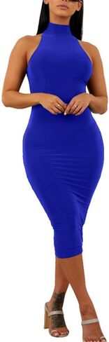 فستان GOBLES نسائي مثير برقبة عالية وأنيق بدون أكمام Bodycon Midi Club in Saudi Arabia