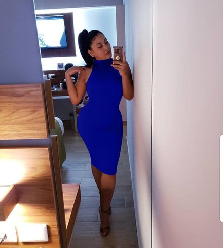 فستان GOBLES نسائي مثير برقبة عالية وأنيق بدون أكمام Bodycon Midi Club in Saudi Arabia