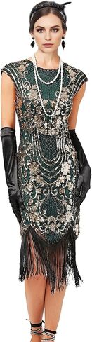 فساتين LELOVEFU 1920s Flapper فساتين مطرزة بالترتر 20s Gatsby أزياء الحفلات مع مجموعة إكسسوارات 20s in Saudi Arabia