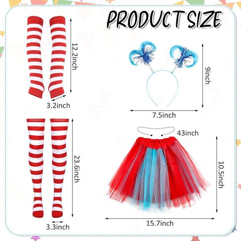 Xtinmee 4 Pcs Tulle Tutu Costume Set 4 Layered Tutu Skirt Striped Long Arm Warmer Gloves Thigh High Socks Ponytails Headband for Women Girls Teen Costume Cosplay Party Supplies, S in Saudi Arabia