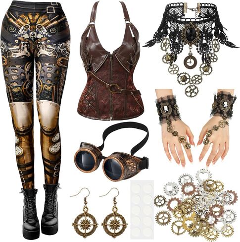 Liitrsh 29 قطعة أزياء الهالوين النسائية Steampunk إكسسوارات للملابس القوطية الشريرة الرجعية تشمل قلادة مشد ضيقة in Kuwait