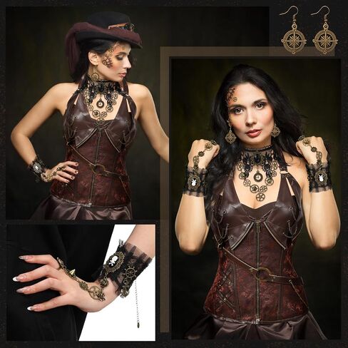 Liitrsh 29 قطعة أزياء الهالوين النسائية Steampunk إكسسوارات للملابس القوطية الشريرة الرجعية تشمل قلادة مشد ضيقة in Kuwait