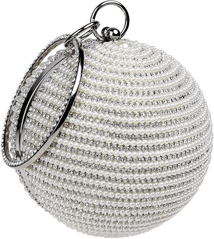 CORIOS Evening Handbag for Women Round Ball Clutch Purse Beaded Pearl Clutch Bag Rhinestones Shoulder Bag in Saudi Arabia