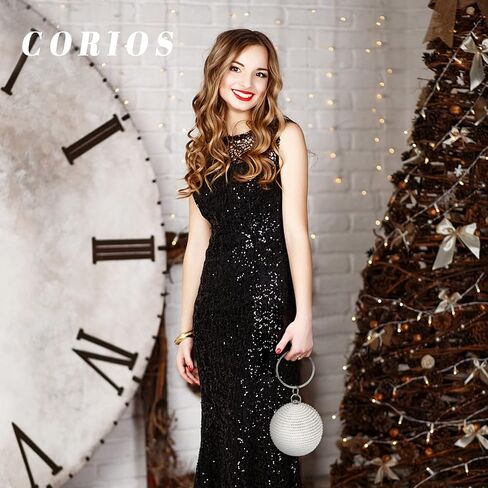 CORIOS Evening Handbag for Women Round Ball Clutch Purse Beaded Pearl Clutch Bag Rhinestones Shoulder Bag in Saudi Arabia