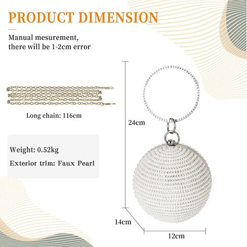 CORIOS Evening Handbag for Women Round Ball Clutch Purse Beaded Pearl Clutch Bag Rhinestones Shoulder Bag in Saudi Arabia