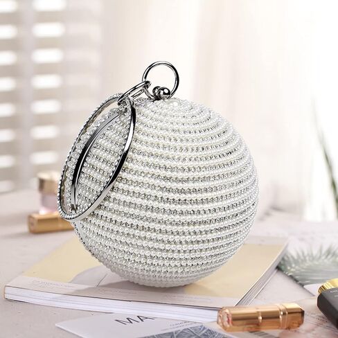 CORIOS Evening Handbag for Women Round Ball Clutch Purse Beaded Pearl Clutch Bag Rhinestones Shoulder Bag in Saudi Arabia