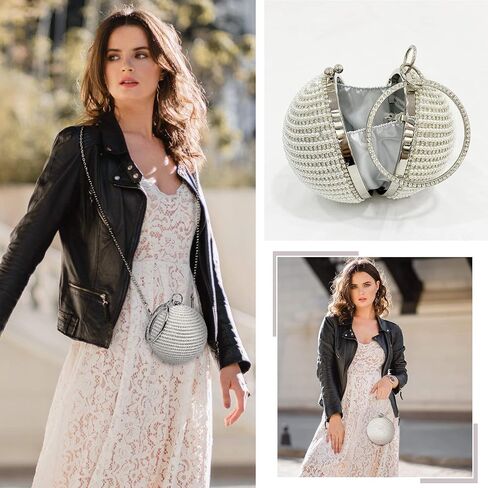 CORIOS Evening Handbag for Women Round Ball Clutch Purse Beaded Pearl Clutch Bag Rhinestones Shoulder Bag in Saudi Arabia