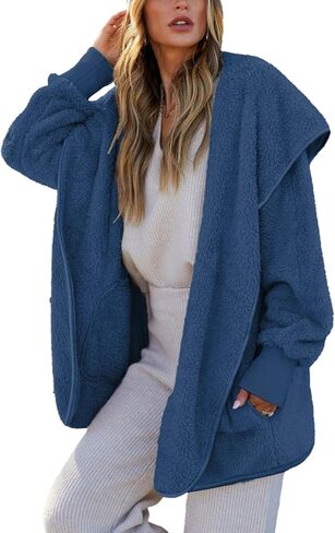 Paintcolors Women's Winter Faux Fuzzy Jacket Coat Fleece Hooded Long Sleeve Sherpa Jacket Oversized Teddy Coat with Pockets in Saudi Arabia