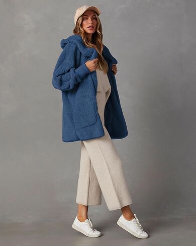 Paintcolors Women's Winter Faux Fuzzy Jacket Coat Fleece Hooded Long Sleeve Sherpa Jacket Oversized Teddy Coat with Pockets in Saudi Arabia