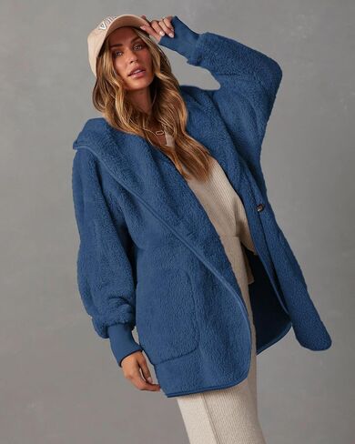 Paintcolors Women's Winter Faux Fuzzy Jacket Coat Fleece Hooded Long Sleeve Sherpa Jacket Oversized Teddy Coat with Pockets in Saudi Arabia