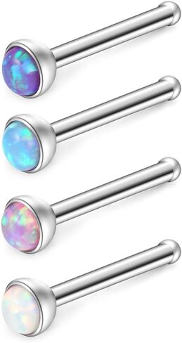 Ruifan 20G 1.5mm 2mm 2.5mm 3mm Jeweled Opal Nose Bone Studs Rings Pin Piercing Jewelry 4PCS in Saudi Arabia