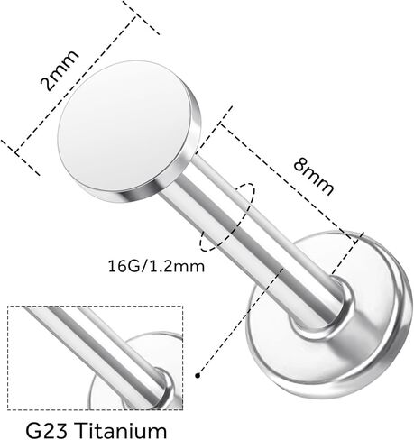 قطعة واحدة من حلق خلفي مسطح من Designfy عيار 14 قيراط، 16 جرام 2 مم/3 مم أقراط بدون خيوط للنساء، مجوهرات ثقب لابريت تراغوس مونرو ميدوسا الذهبية، أقراط محارة 6 مم/8 مم طول القضيب in Kuwait