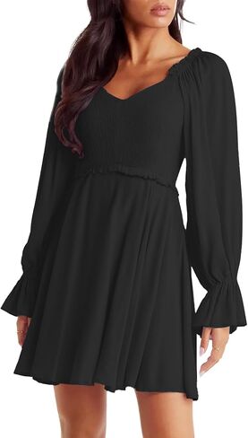 Prettywear المرأة كم طويل Smocked الخامس الرقبة مرونة الخصر وصيفة الشرف فستان بيبي دول صغير لحفل زفاف الضيوف in Kuwait