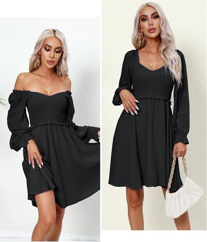 Prettywear المرأة كم طويل Smocked الخامس الرقبة مرونة الخصر وصيفة الشرف فستان بيبي دول صغير لحفل زفاف الضيوف in Kuwait