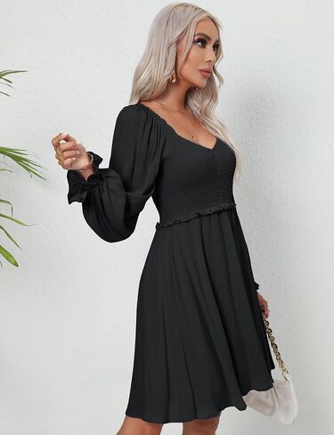 Prettywear المرأة كم طويل Smocked الخامس الرقبة مرونة الخصر وصيفة الشرف فستان بيبي دول صغير لحفل زفاف الضيوف in Kuwait