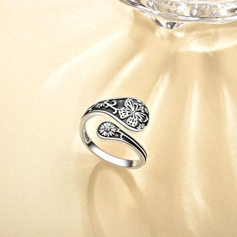 JXJL Sunflower Spoon Thumb Rings for Women: 925 Sterling Silver Rings Adjustable Vintage Victorian Style Antique Rings for Women Teen Girls in Kuwait