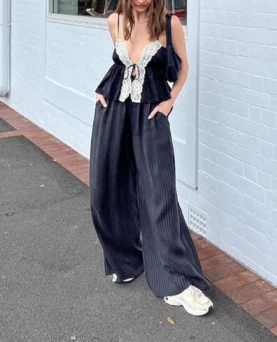 Women Elegant Lace V Neck Camis Sleeveless Spaghetti Strap Slim Camisoles Vintage Backless Tank Top Summer Clothes in Kuwait