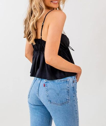 Women Elegant Lace V Neck Camis Sleeveless Spaghetti Strap Slim Camisoles Vintage Backless Tank Top Summer Clothes in Kuwait