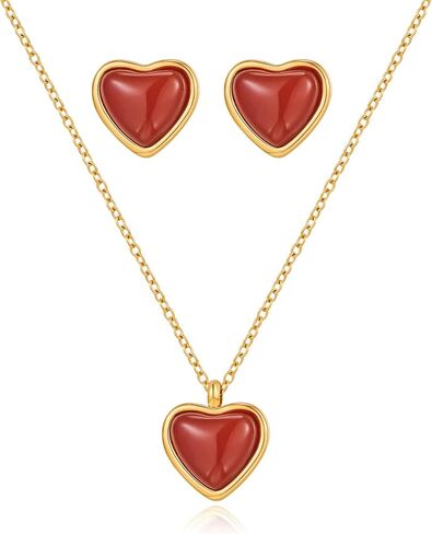 طقم قلادة وأقراط على شكل قلب من العقيق الأبيض من LILIE&WHITE للنساء أقراط وقلادة مجموعة مجوهرات مضادة للحساسية هدية عيد الحب in Kuwait