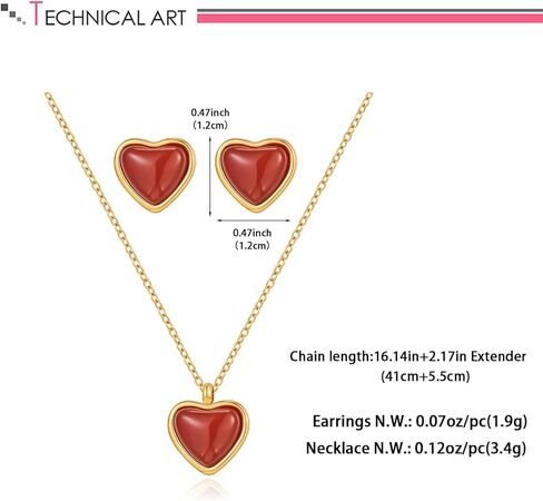 طقم قلادة وأقراط على شكل قلب من العقيق الأبيض من LILIE&WHITE للنساء أقراط وقلادة مجموعة مجوهرات مضادة للحساسية هدية عيد الحب in Kuwait