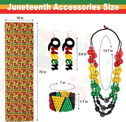 Juneteenth African Jewelry for Women, Juneteenth Bracelets Necklace Bandana Earrings Party Favors, Bead Bracelet Head Wrap Scarf Earrings Necklace, Freedom African Accessories Parade Party Supplies in Kuwait