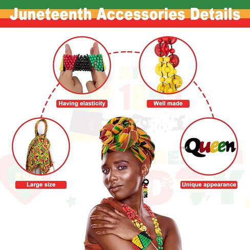 Juneteenth African Jewelry for Women, Juneteenth Bracelets Necklace Bandana Earrings Party Favors, Bead Bracelet Head Wrap Scarf Earrings Necklace, Freedom African Accessories Parade Party Supplies in Kuwait