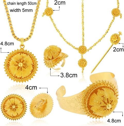 مجموعات مجوهرات كبيرة الحجم مكونة من ستة قطع للنساء الإثيوبيات Habesha ذهبي اللون مجوهرات حفلات الزفاف in Kuwait