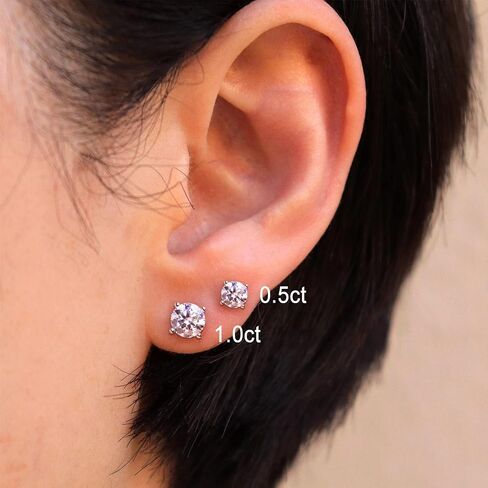 Moissanite Stud Earrings for Women Men, Nickel Free S925 Sterling Silver Hypoallergenic Earrings, 1ct - 2ct D Color VVS1 Clarity Brilliant Round Cut Lab Created Diamond Earring Set Promise Birthday Christmas Gift (Classic 6 prong, 1 carats-(0.5ct*2)-5mm) in Saudi Arabia