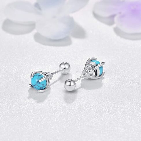 Turquoise Studs Earrings, Round Shape 925 Sterling Silver Screwback Studs for Women, Turquoise Jewelry Mother Day Gift for Women Mom Wife Daughter Girlfriend in Saudi Arabia