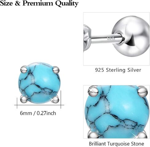 Turquoise Studs Earrings, Round Shape 925 Sterling Silver Screwback Studs for Women, Turquoise Jewelry Mother Day Gift for Women Mom Wife Daughter Girlfriend in Saudi Arabia