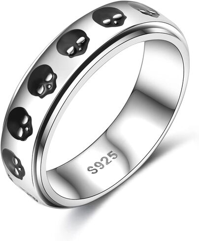 YAFEINI Fidget Ring Sterling Silver Elephant/Evil Eye/Bee/Cross/Skull/Mountain/Triple Moon/Rabbit Spinner Ring for Anxiety Fidget Jewelry Gifts for Women Men in Kuwait