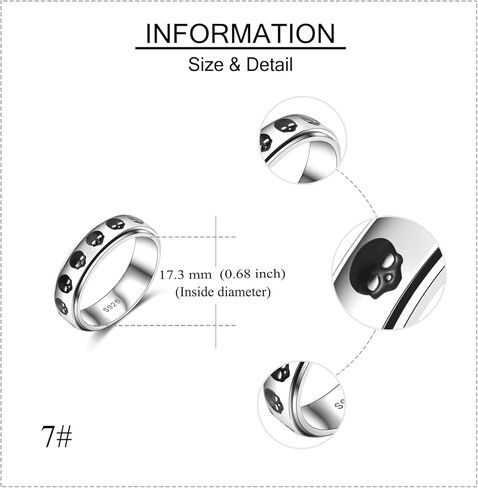 YAFEINI Fidget Ring Sterling Silver Elephant/Evil Eye/Bee/Cross/Skull/Mountain/Triple Moon/Rabbit Spinner Ring for Anxiety Fidget Jewelry Gifts for Women Men in Kuwait